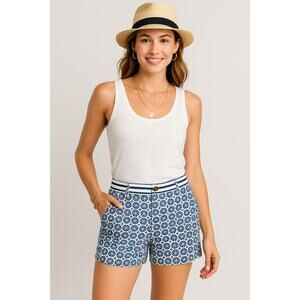 BODEN blue/white geo print chino shorts size 8 preppy nautical summer